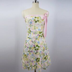 Helen Wang Pastel Floral Strapless Dress w Pink Ribbon NWOT sz 8